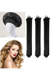 4 Pcs/Set Hair Curling Set: 1 Satin Brim Hat + 3 No-Heat Hair Curling Rods. Classic Solid Color Elastic Soft Sleep Cap, Shower Cap, Faux Silk Women's Hair Turban With Elastic Band. Protective Hairstyle For Overnight Waves, Suitable For All Hair Types - Multicolor - View 11