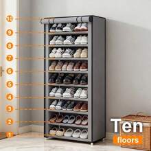 Grey Dust-Proof Shoe Rack, Multi-Layer Minimalist Freestanding Shoe Storage Rack, Easy Assembly Space-Saving Storage Rack, Suitable For Dorms And Homes, 6/8/10 Layers Optional (Can Hold 15-27 Pairs Of Shoes) - Grey - View 11