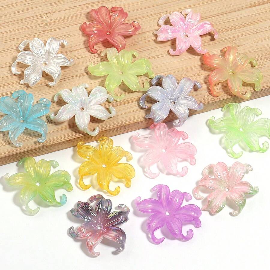 20入/包 壓克力幻彩3D花瓣鳶尾花底座 雙色漸層鳶尾花瓣 項鍊手鍊耳環手機鍊吊墜DIY珠寶手工配件