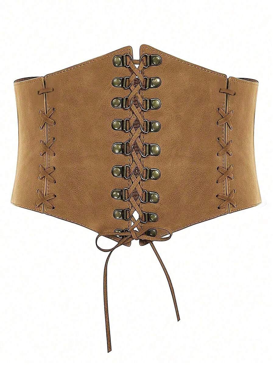1 pieza Accesorio de mujer estilo renacentista punk marrón con cordones y cremallera, corsé ajustable para la cintura, adecuado para la noche de Halloween o uso diario