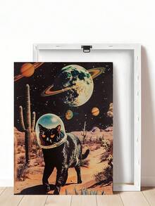 1pc Vintage Black Cat Surreal Art, Funny Alien UFO Wall Decor, Victorian Landscape Wall Art, Ideal Gift,Suitable For Bedroom,Living Room,Kitchen,Wall Arts,Wall Decor,Home Decor,Room Decor,Canvas Wall Art,Posters, Wall Art With Frame, Optional Frame - 1PCS - View 24
