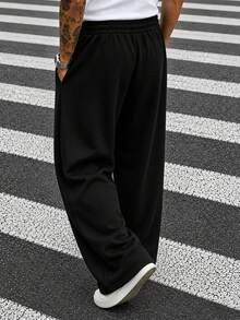 HOMIIE Men's Black Joggers Elastic Waist Drawstring Wide Leg Tracksuit,Flame Letter Print Y2K Streetwear Casual Daily, Great For Back To School - Black - View 7