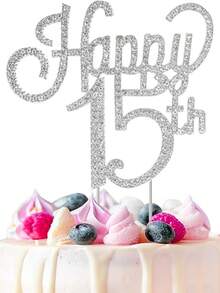 Happy 15th 蛋糕插牌 - 玫瑰金 15 歲生日裝飾品 女孩適用 - 15 歲生日週年慶派對用品 - 彩色 - 查看 8