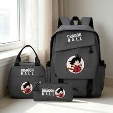 Miniso Ensemble de sac à dos gris Dragon Ball Kid Goku avec imprimé anime, 3 pièces Sac d'école avec sac à lunch & trousse à crayons, sac à dos de voyage léger pour garçons et filles - Gris - Voir 2