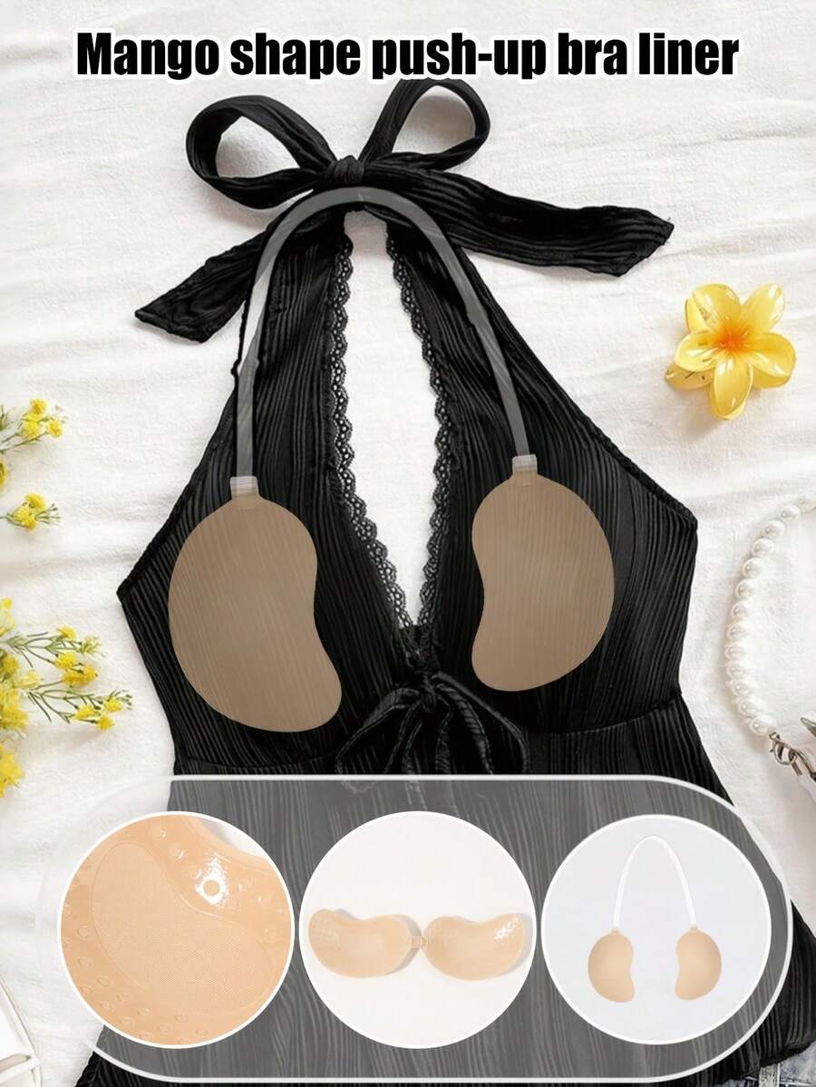 1 Pair Mango Color Push-Up Self-Adhesive Bra, Invisible Strap Design, Front Closure Design, Provides Breast Support, Comfortable And Reusable, Suitable For Tank Tops, Swimsuits, Bikinis And Deep V Outfits - Multicolor - View 1