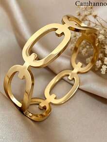 Camhanno 1pc Luxury Hollow Chain Bracelet, Stainless Steel Plated 18K Gold Anti-Fading Anti-Allergic, Geometric Chain Link Design, High-End Jewelry Suitable For Daily Commute And Dates - Gold - View 1