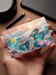 1pc Colorful Sea Turtle Credit Card Cover Sticker Protective Card Sleeve, Colorful Ocean PVC Material Anti-Fingerprint Durable Scratch-Resistant Wear-Resistant Skin, Party Birthday Gift, Suitable For Men And Women, Small Chip Cards, Bank Cards, Credit Cards, Transportation Cards, Key Cards, Student Campus Cards Personalized DIY, Privacy Protection - Multicolor - View 4