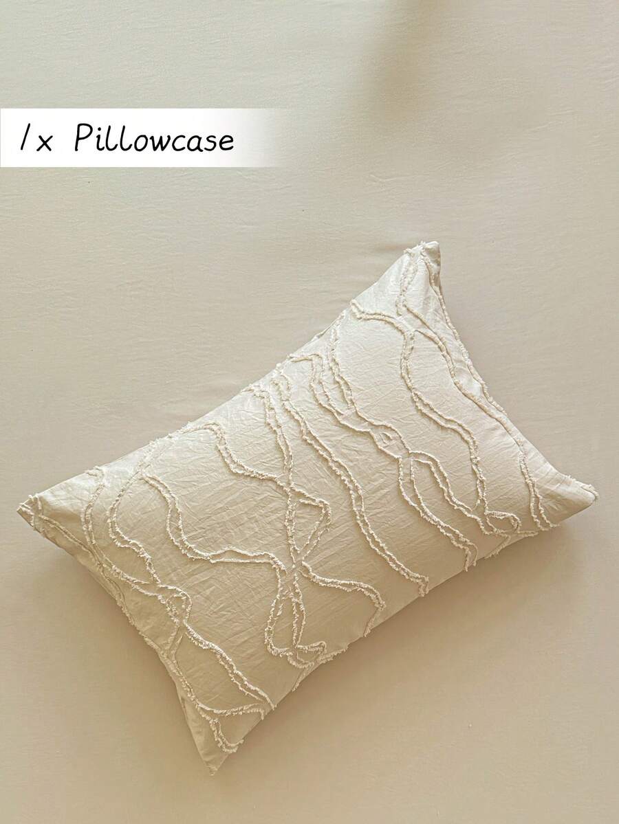 1pc Bohemian Style Khaki Cut-Out Bed Pillowcase, Minimalist Fashion Modern Textured Throw Pillow Cover Suitable For All Seasons, Machine Washable, Without Filling - Khaki - View 1