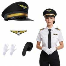 1/3/4/5pcs Vintage Party Cosplay Pilot Theme Accessory Set, Includes Hat, Airplane Pattern Epaulettes, Brooch, Tie, Suitable For Party, Christmas, New Year Carnival And Other Celebrations - Multicolor - View 4