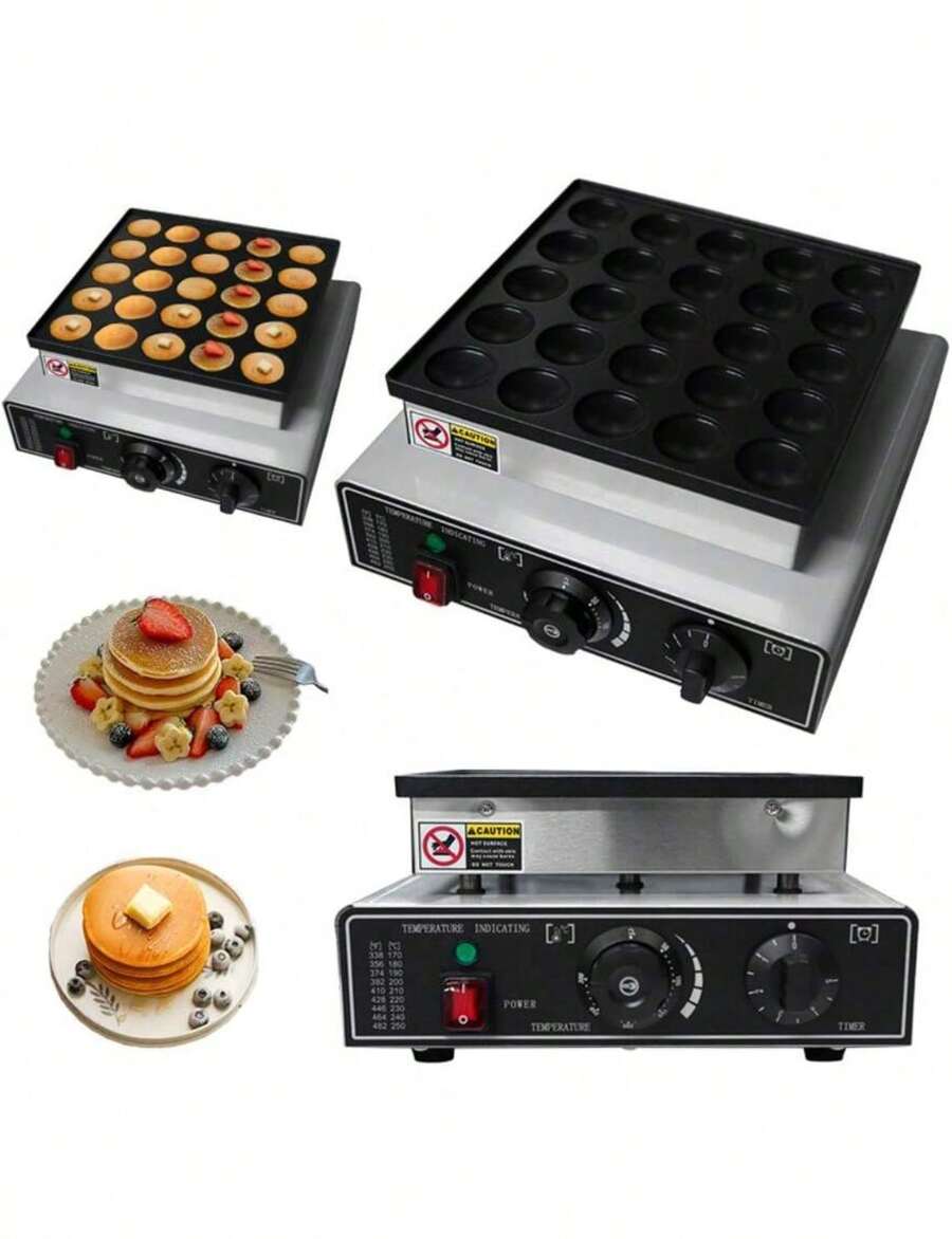 Maquina De Panqueques 25 Hoyos Antiadherente Con Control De Temperatura Calentamiento Rapido Para Hogar Y Negocios - Negro - Ver 1