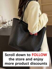 Fashionable Shoulder Tote Bag, Niche Design, Solid Color Shoulder Bag, Suitable For Daily Outings, Shopping, Work And Commuting - Black - View 4
