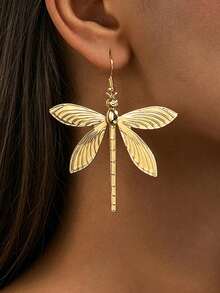 1 Pair Sweet Elegant Metal Dragonfly Earrings For Women, Holiday Birthday Date Party Vacation Shopping Daily Commute Accessory - Dragonfly - View 4