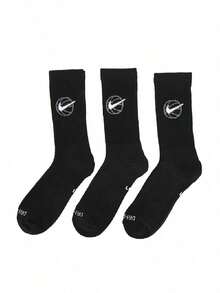 Nike Men's And Women's Sports Socks UNK CREW EVERYDAY BBALL 3PR, Everyday Comfortable Sports Casual Simple Mid-Length Socks DA2123-010 - Black/(white) - View 1