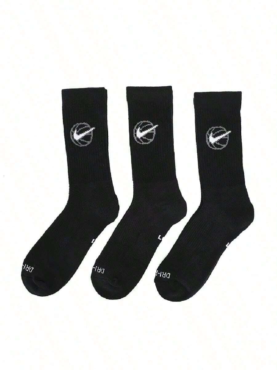 Nike Men's And Women's Sports Socks UNK CREW EVERYDAY BBALL 3PR, Everyday Comfortable Sports Casual Simple Mid-Length Socks DA2123-010 - Black/(white) - View 1