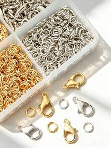 Juego de 450 piezas de conectores de joyería DIY, broches de langosta de 12 mm y anillos de salto de 5 mm, adecuado para cuentas hechas a mano, cuentas espaciadoras, conectores de pulseras y tobilleras, anillos abiertos para collares, conectores de joyería, anillos de salto abiertos, anillos cerrados para aretes, conectores de cadena para bolsos, cadena para teléfono, llavero y otros accesorios de manualidades - Conjunto de hebilla de langosta y anillo - Ver 4