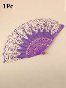 1pc Women's Lace Hand Fan, Silver Floral Hand Fan, Foldable Vintage Decorative Fan, Bridal Photo Prop, Wedding Favor, Suitable For Wedding, Dance, Theme Party, Festival, 16.5 Inches When Unfolded - Multicolor - View 15