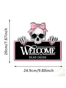 Pink Gothic Skull Welcome Sign, "Welcome Dead Inside" Text, Pink Skull Design, Suitable For Halloween Themed Parties, Halloween Surprise Party Decorations, Home Decor, Porch Decor, Haunted House Decor, Garden And Gothic Style Home Decor - One Size Fits All - View 8