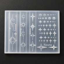 Star Moon & Star Nail Art Silicone Mold, Includes Crescent Moon, Sun Star, Four-Pointed Star, Multi-Size Stars, Dark Hot Girl Style Nail DIY Carving Silicone Mold, Zero Damage Demolding, Delicate 3D Texture, Personal/Nail Salon DIY Nail Tool, Professional Nail Tool - Multicolor - View 7