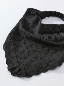 1pc Original Floral Embroidered Rolled Edge Headwrap Hairband For Women, Suitable For Daily And Vacation Use Summer Hair Accessories Beach Scarf Vacay Bandanas - Black - View 3