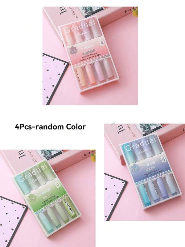 4pcs/Set Gradient Highlighter Set: Large Capacity Multi-Color Markers/Note-Taking Pens/Drawing Pens, Suitable For Note-Taking, Drawing, Exams And More, Universal For Students/Teachers/Office Workers, Back To School Essential Stationery And Gift