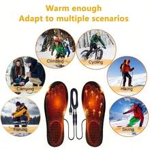 1 Pair USB Electric Heated Insoles, Warm And Comfortable, Wool Lining, Compatible With Power Bank, Suitable For Indoor And Outdoor Use, Winter Warmth Essential - Black - View 2