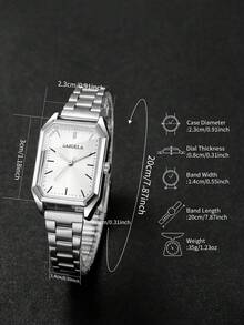 Reloj de cuarzo minimalista de plata para mujer, reloj de pulsera con esfera cuadrada delicada, accesorio versátil regalo para la mejor amiga (1 pieza/set) Caja de reloj no incluida - Plateado - Ver 3