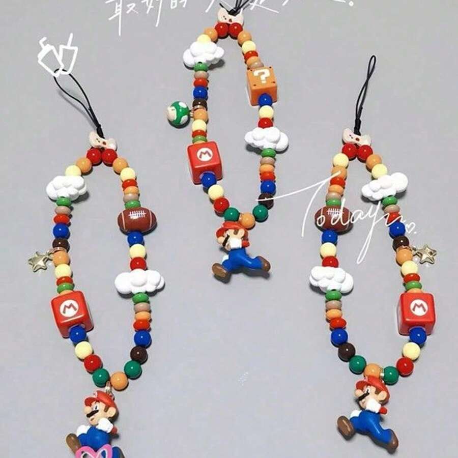 Cadena de teléfono portátil con estampado, correa de muñeca multifuncional, decoración colgante para teléfono móvil y llaves, accesorio de moda, regalo, estilo aleatorio, entrega - Multicolor - Ver 1