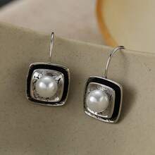 Vintage Double Layer Boxed Women's Earrings With Distressed And Mottled Design, Cool Accessory For Daily Commute And Vacation - Silver - View 4