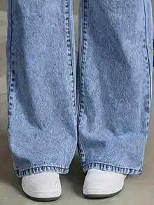Girls' Casual Button Front Pocket Straight Leg Denim Jeans, Everyday Wear - Blue - View 5