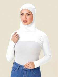 Muslim Hijab Inner Shirt, Full Neck And Arm Coverage Elastic Knit Hijab Undershirt, Breathable Long Sleeve Solid Color Modest Base Layer - Solid Color - View 3
