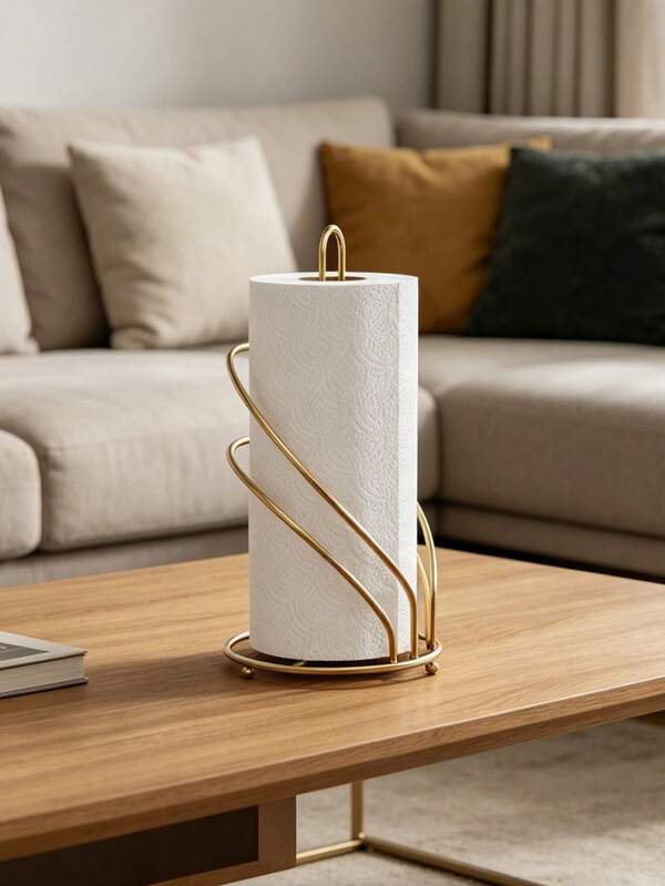 1pc Metal Design Elegant Gold Paper Towel Holder, Kitchen & Dining Table Napkin Storage Rack