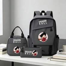 Miniso Ensemble de sac à dos gris Dragon Ball Kid Goku avec imprimé anime, 3 pièces Sac d'école avec sac à lunch & trousse à crayons, sac à dos de voyage léger pour garçons et filles - Gris - Voir 4