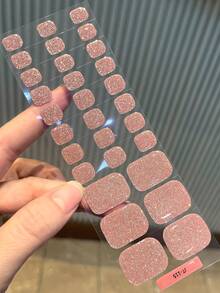 Cross-Border New Semi-Cured Gel Toe Nail Stickers, Glitter Shiny Design, In Stock Wholesale, Waterproof And Long-Lasting - Camel - View 6