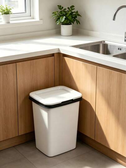 1 Flip-Top Trash Can With A Large-Capacity Design, Suitable For Various Kitchen Scenarios. It Effectively Prevents Odors, Features Durable Material For Easy Cleaning, And Is Both Practical And Stylish.
