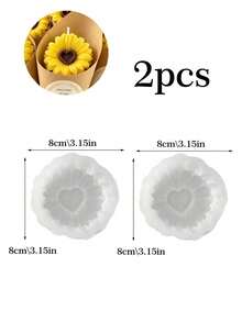 2pcs Sunflower Scented Candle Silicone Mold, Handmade Sunflower Plaster Ornament Soap Resin Silicone Mold, Candle Making - Heart-shaped Sunflower Silicone Mold - View 9