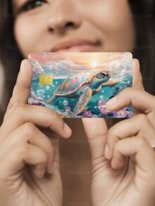 1pc Colorful Sea Turtle Credit Card Cover Sticker Protective Card Sleeve, Colorful Ocean PVC Material Anti-Fingerprint Durable Scratch-Resistant Wear-Resistant Skin, Party Birthday Gift, Suitable For Men And Women, Small Chip Cards, Bank Cards, Credit Cards, Transportation Cards, Key Cards, Student Campus Cards Personalized DIY, Privacy Protection - Multicolor - View 1