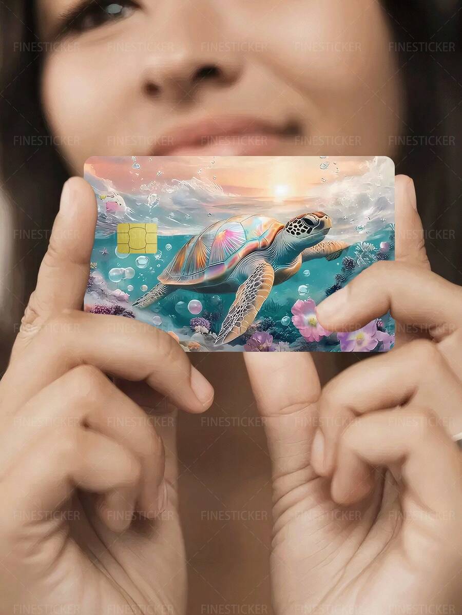 1pc Colorful Sea Turtle Credit Card Cover Sticker Protective Card Sleeve, Colorful Ocean PVC Material Anti-Fingerprint Durable Scratch-Resistant Wear-Resistant Skin, Party Birthday Gift, Suitable For Men And Women, Small Chip Cards, Bank Cards, Credit Cards, Transportation Cards, Key Cards, Student Campus Cards Personalized DIY, Privacy Protection - Multicolor - View 1