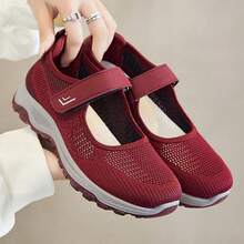 Sepatu Flat Kasual Wanita dengan Sol PVC Tebal, Bagian Atas Anyaman, Penopang Lengkungan Kaki, Nyaman untuk Semua Musim, Sepatu Jalan Kaki Berbahan Jala - Burgundy - View 3