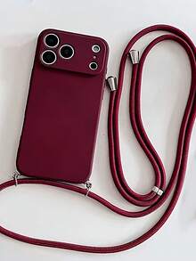 Luxury Crossbody Strap Solid Color Silicone Soft Case, Compatible With IPhone 18/17 Pro Max/17 Pro/17 Air/16/15/14/13/12/11 Pro Max/16/15/14 Plus, With Camera Protection Back Cover - Burgundy - View 2