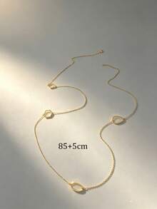 1pc Stainless Steel 18K Gold Plated 4-Piece Geometric Hollow Pendant Long Necklace, Women's Daily, Date, Party Accessory - Gold - View 4