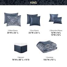 Elegant 8/24 Pieces Bed In A Bag Bedding Comforter Set,Faux Silk Comforter Jacquard Paisley Design Matching Curtains (8 Pieces Exclude Windows Panels),All-Season Essentials Home Textile For Queen-King-California King Size,Christmas Thanks Giving Gift - Navy-8 Pieces - 查看 4