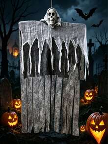2/1pc Scary Halloween Hanging Skeleton Ghost Decor Outdoor, Grim Reaper Best Halloween Outdoor Decoration, Haunted House Props, Party Supplies, Halloween Skeleton Outdoor Yard Decor, Haunted House Entrance Scary Props, Haunted House Entrance Ghost Face Scary Props - A - View 5