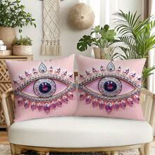 2pcs Bohemian Evil Eye Pattern Single-Sided Printed Pillow Covers, Soft And Comfortable Polyester Fiber Cushion Covers, Size 45x45cm(17.72x17.72 Inches), Zipper Closure, Machine Washable, Suitable For Home And Outdoor Decoration (Pillow Covers Only, Insert Not Included) - Multicolor - View 6