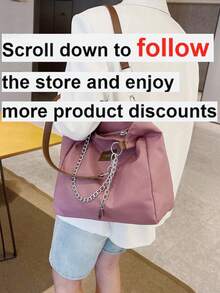 Women's Solid Color Chain Decor Shoulder Bag, Minimalist Lightweight Large Capacity Shopping Bag For Daily Office Work And Travel - Purple - View 2
