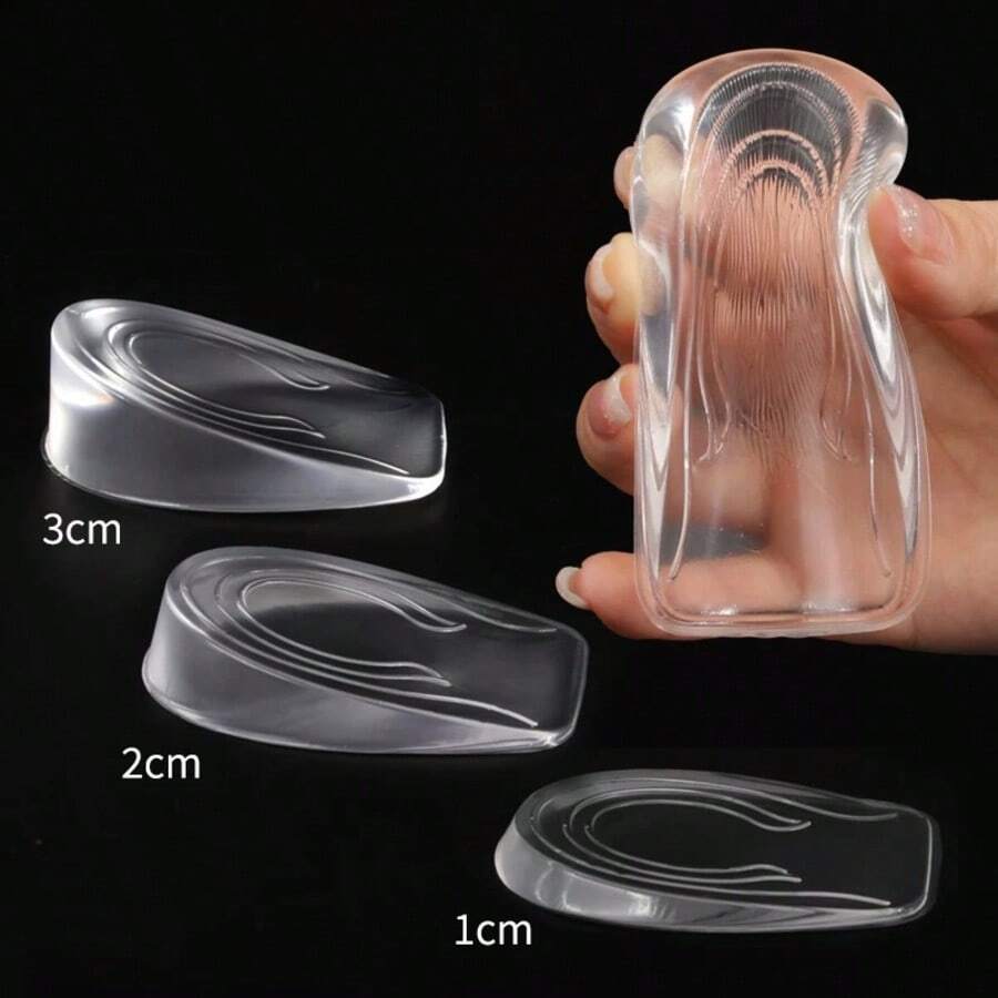 1 Pair Transparent Silicone Insoles, Anti-Slip Foot Pads, Soft And Elastic Heel Pads With Significant Height Increase Effect - Clear - View 1