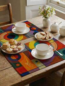 2 Pcs Colorful Geometric Circle Pattern Placemats Abstract Style Placemats Heat Resistant Easy Clean Washable Decorative Placemats Suitable For Kitchen Home Indoor Outdoor Tabletop Coffee Bar Dining Table Tea Party - Multicolor - View 8