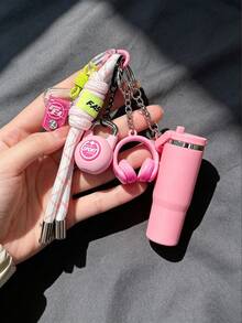 [Original Handmade] High-Value Mini Water Bottle Keychain, Woven Rope Keychain/Wrist Accessory, 3D Earphone Accessory, Car Key Anti-Loss Chain, Exquisite Girls Earphone Decoration, Women's Summer Charming Bag Charm, Beach Vacation Essential, Laptop Bag Accessory, Lunch Bag Accessory - Multicolor - View 6