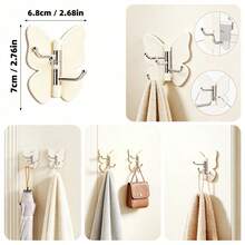 2/4/6Pcs Rotatable Butterfly Triple Hooks, No‑Punch Wall Hanging Storage Rack, Transparent Thickened Over Door Hook Organizer For Kitchen Cabinet Dorm Bedroom - View 10