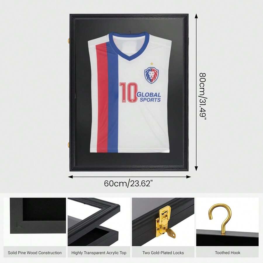 60*80cm Lockable Jersey Display Frame, Wall Mount For Sports & Band Shirts - Default - View 1