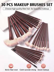 Red Wine 1/20/30/50pcs All-In-One Makeup Tools Set Professional Cosmetic Brushes Beauty Sponges Triangle Powder Puffs Silicone Brush Cleaner Bowl With Transparent Washbag For Foundation Blush Eyeshadow Contour Flawless Daily & Travel Makeup Kit - Multicolor - View 2